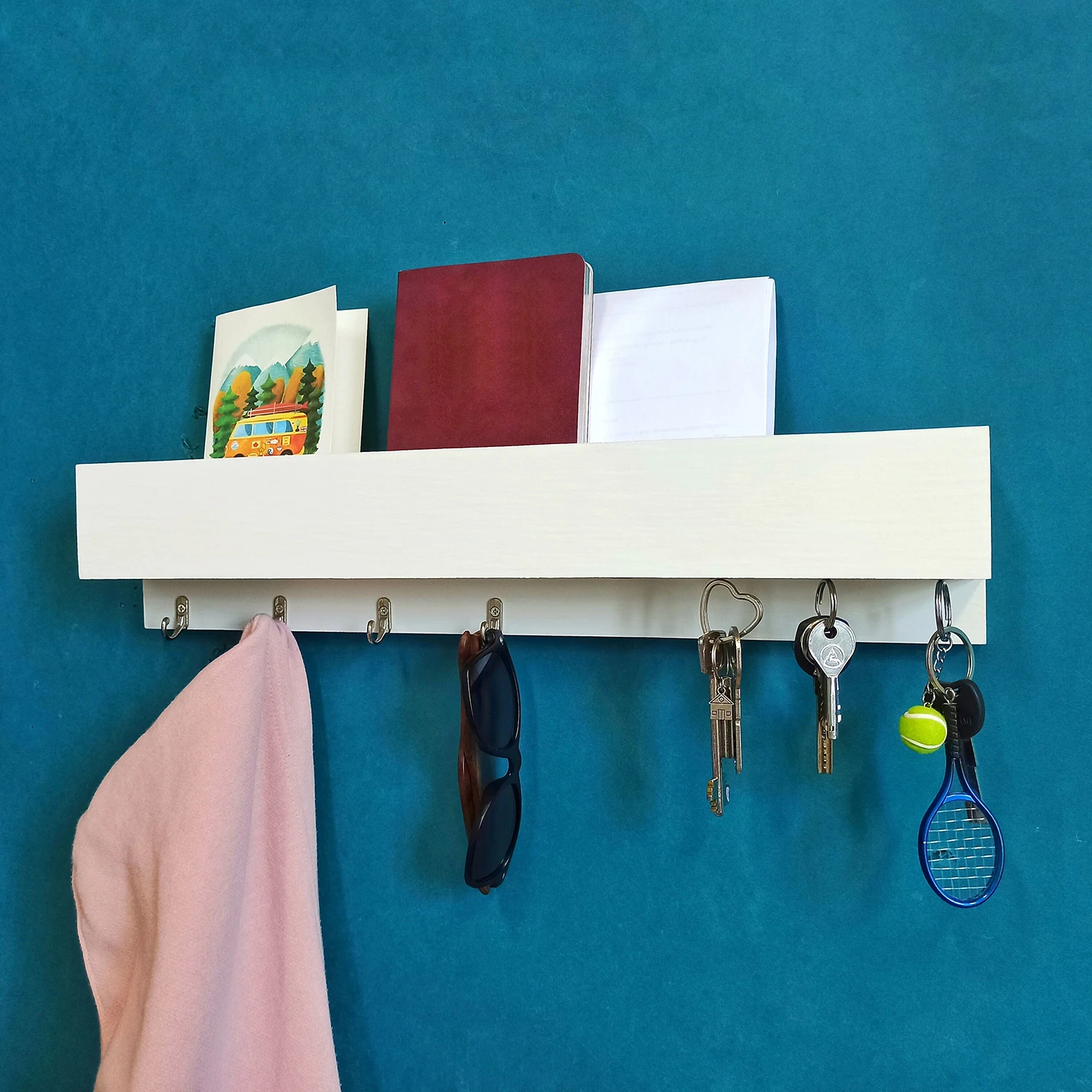 Beech Wall Mounted Wooden Key Rack Key Holder With Storage Shelf