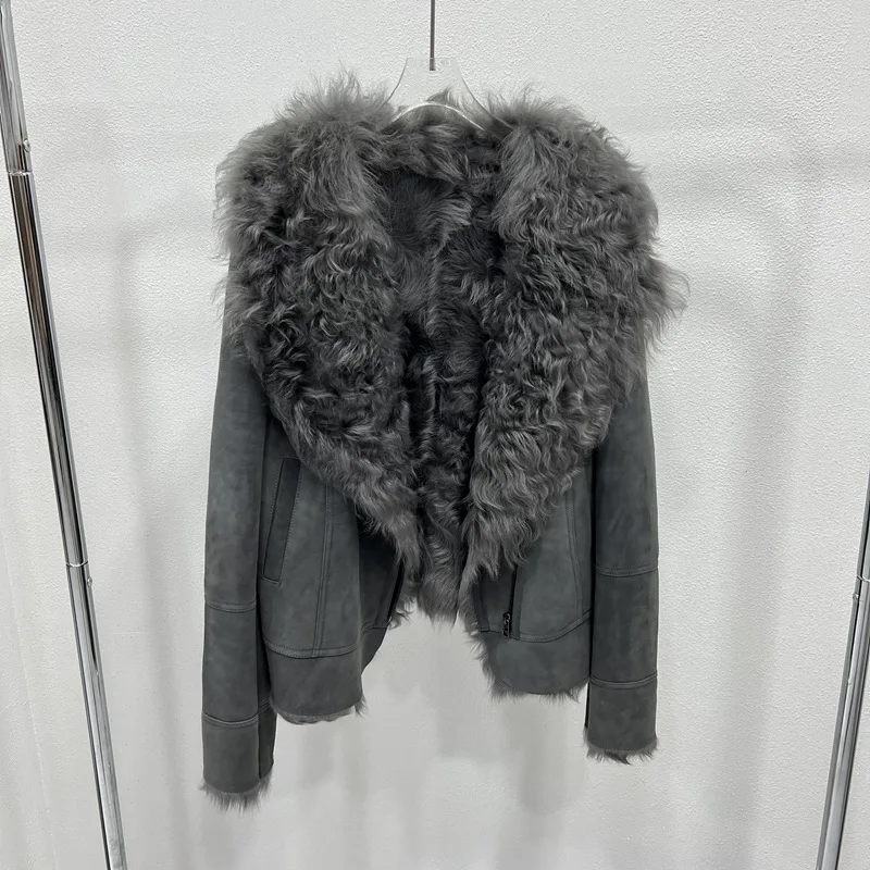GD2013 новые стильные короткие меховые кожаные куртки элегантные женские роскошные настоящие ягненки с лучшим качеством монгольское пальто воротником из овечьего меха