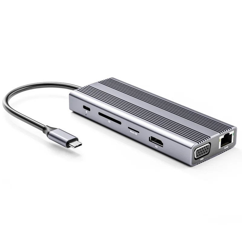 Universal Laptop 12 in 1 USB C Docking Station Multi Port Adapter VGA HDTV RJ45 HD-MI 1080P 60Hz Type-C Hub for Macbook