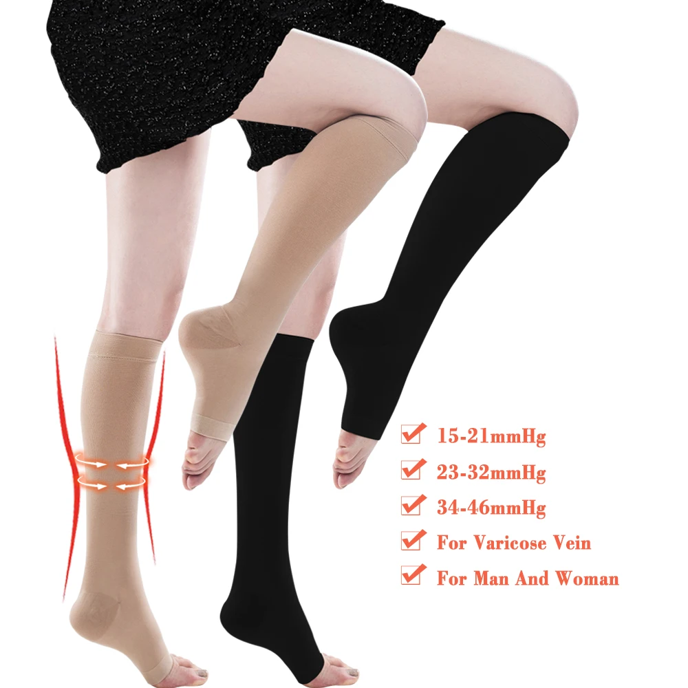 Knee High Toeless Circulation Open Toe Compression Socks 15-20 mmhg for Women and Men Compression Stockings