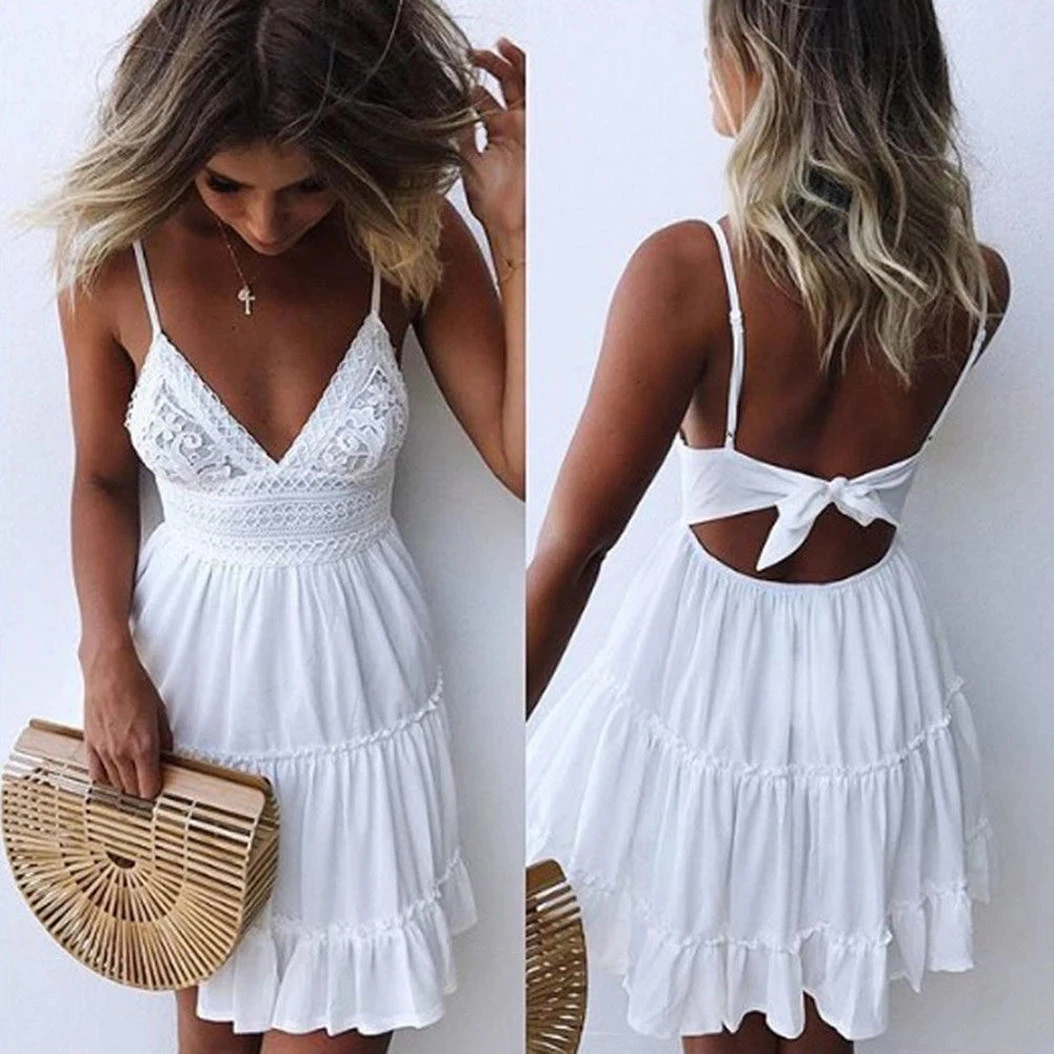 Low Moq Lace-up Dress Wholesale Dress Women Summer Style Lace-up V-neck Lace Up Print Dress