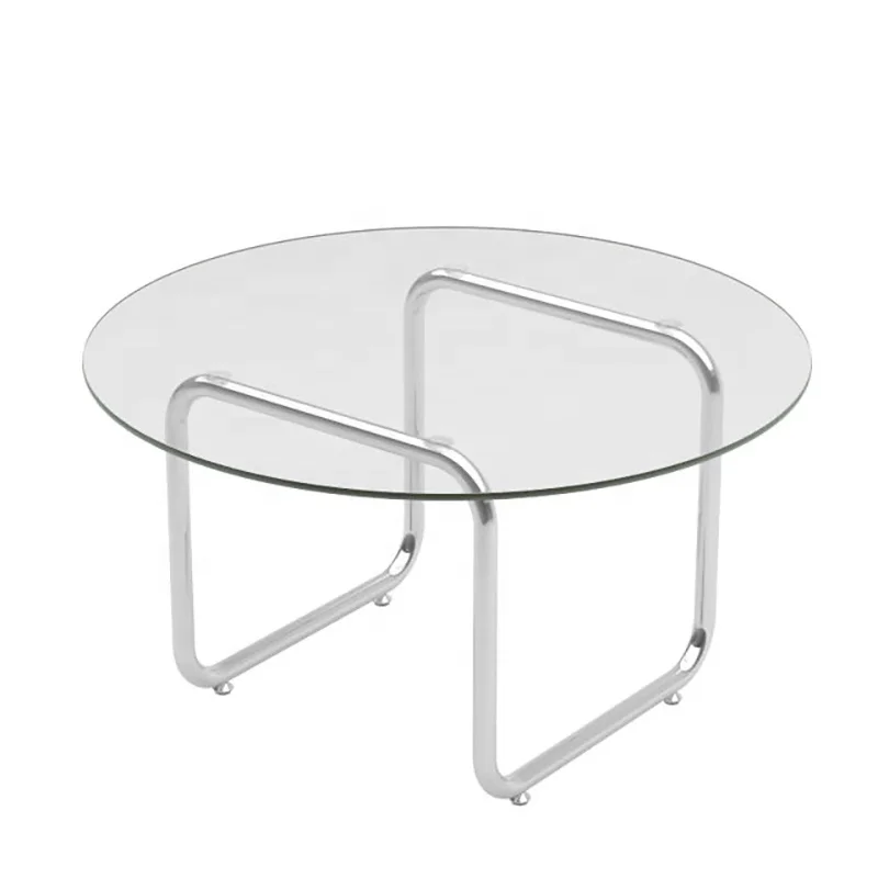 Nordic small round table light luxury sofa living room side table sliver stainless steel round tempered glass coffee table
