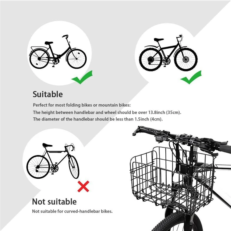 
Rust Proof Removable Bike Wire Basket with Handles Easy Installation on Front Handlebar Folding Bike Front Basket 