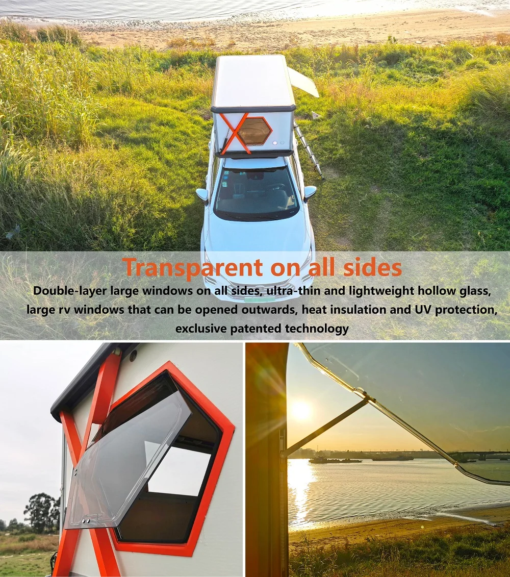 Solar Auto Electric Lifting Folding Camping Trailer Tent Hard Shell Aluminum Roof Top Tent for Car SUV MPV Pickup Truck RV