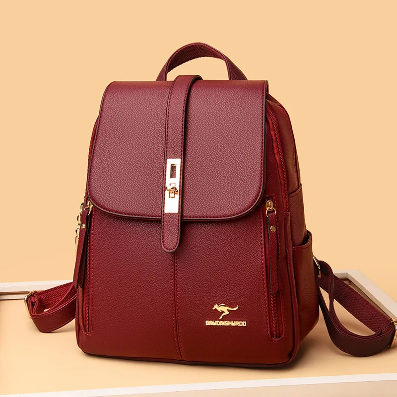 New Ladies Large Capacity Backpack Soft Leather Ladies Korean Fashion Simple School Bag Women Backpack