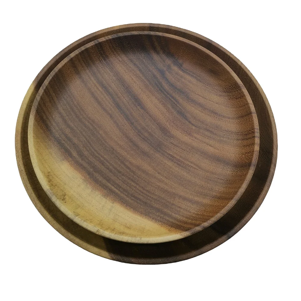 Hotselling Difference Size Dish Dough Bowl Ready Ship Acacia Solid Wood Salad  Snack Food Shallow Bowl with LOGO Engrave