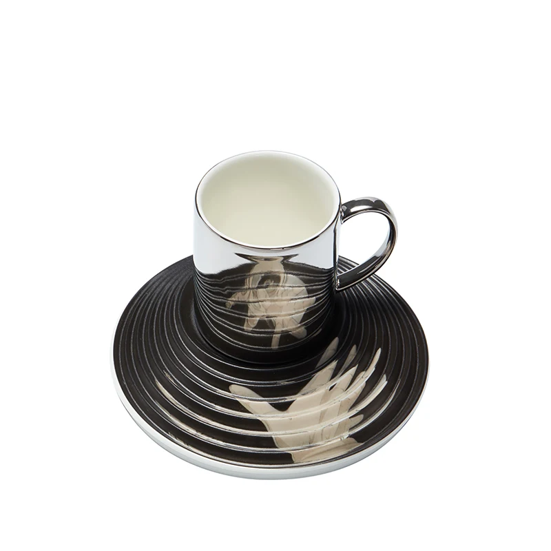 
2021 Unique Electroplated Reflection Coffee Cup Ceramic Mug and Saucer Handmade Ceramic Cup Coaster 
