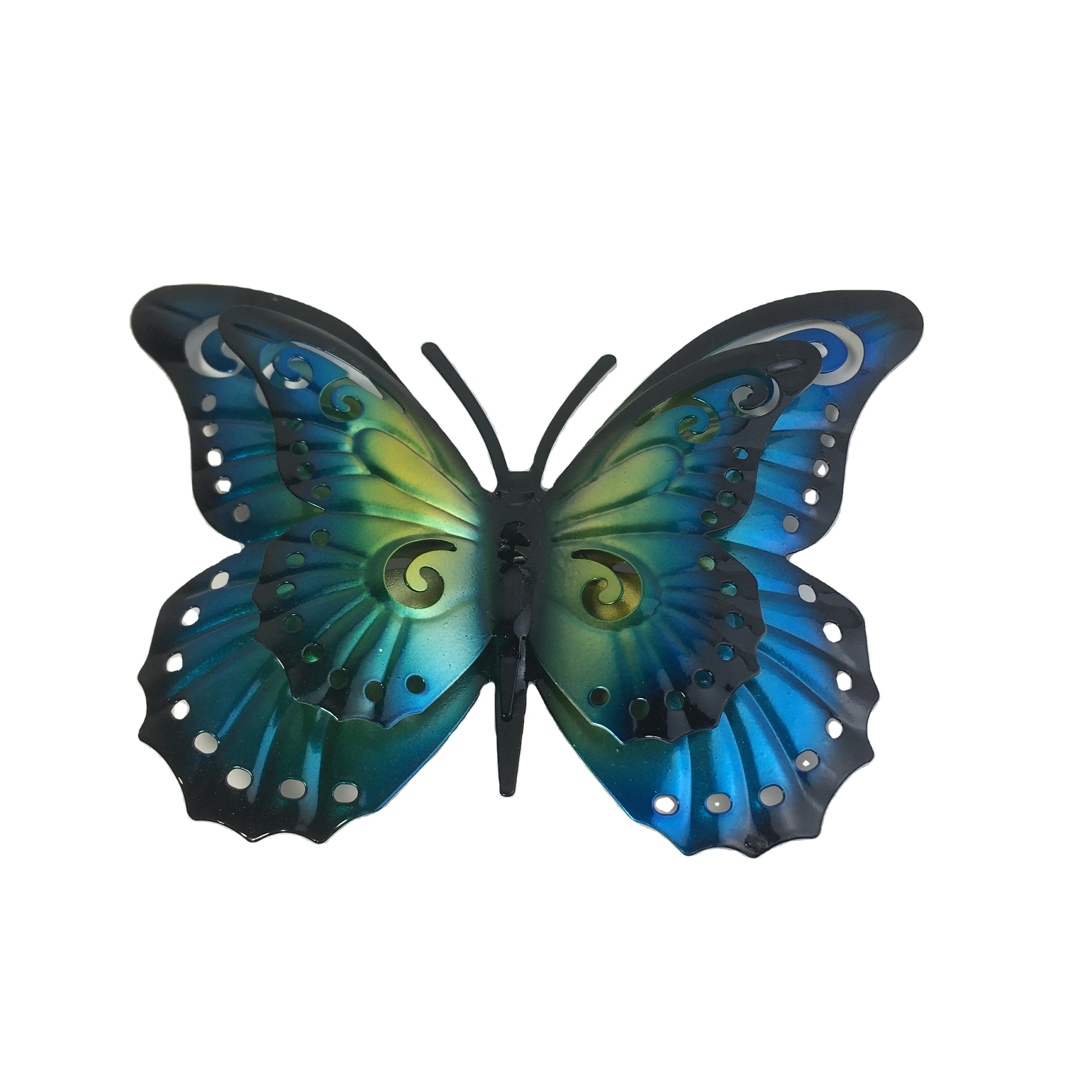 Metal Butterfly Wall Decor 6.5' 3D Metal Colorful Hanging Double Wings Butterflies for Garden Yard Decoration Outdoor or Indoor