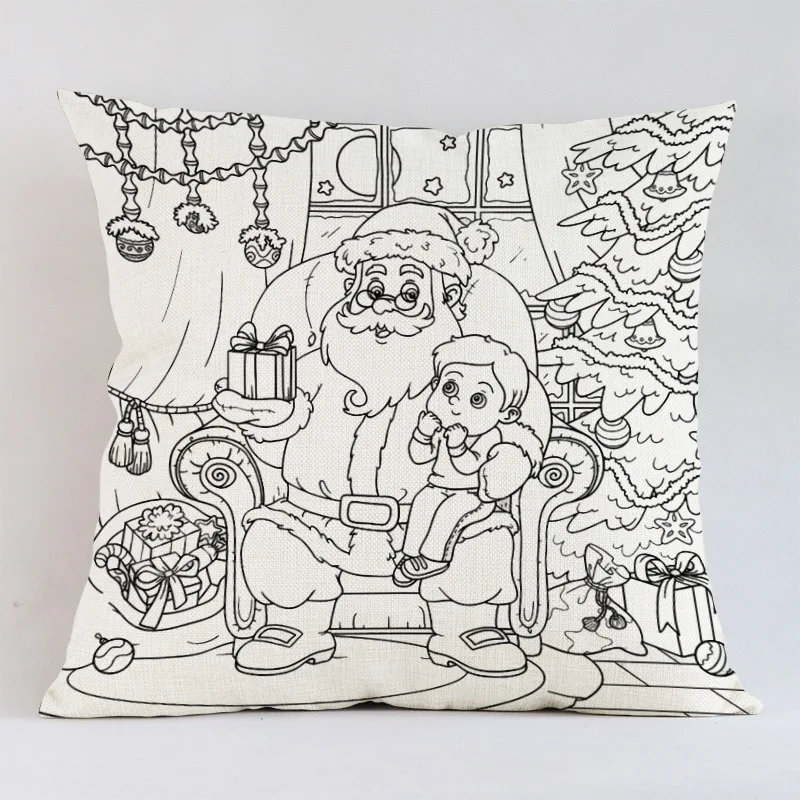 New Christmas pillow DIY coloring pillow cover Santa Claus hand-painted graffiti pillow cushion painted gift