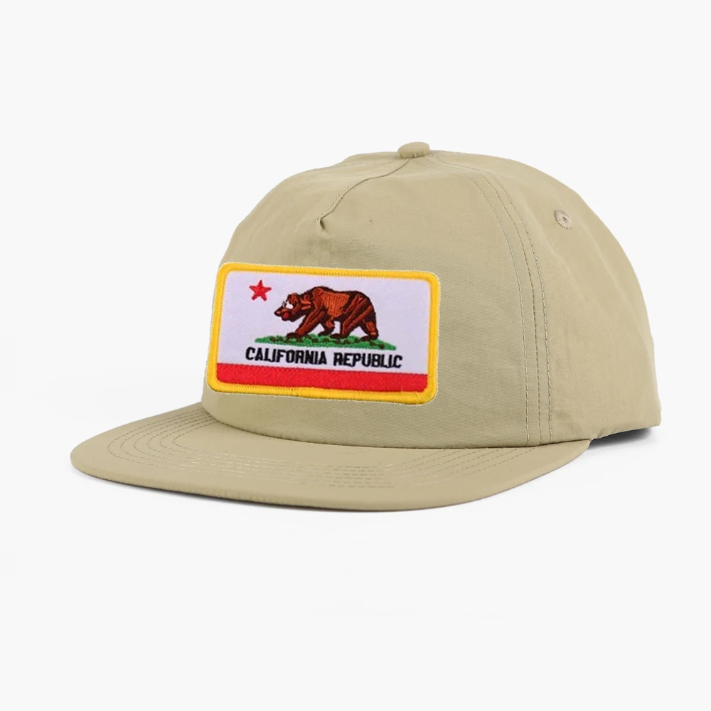 Realbond wholesale embroidery patch snapback cap unstructured 5 panel flat bill usa california cap