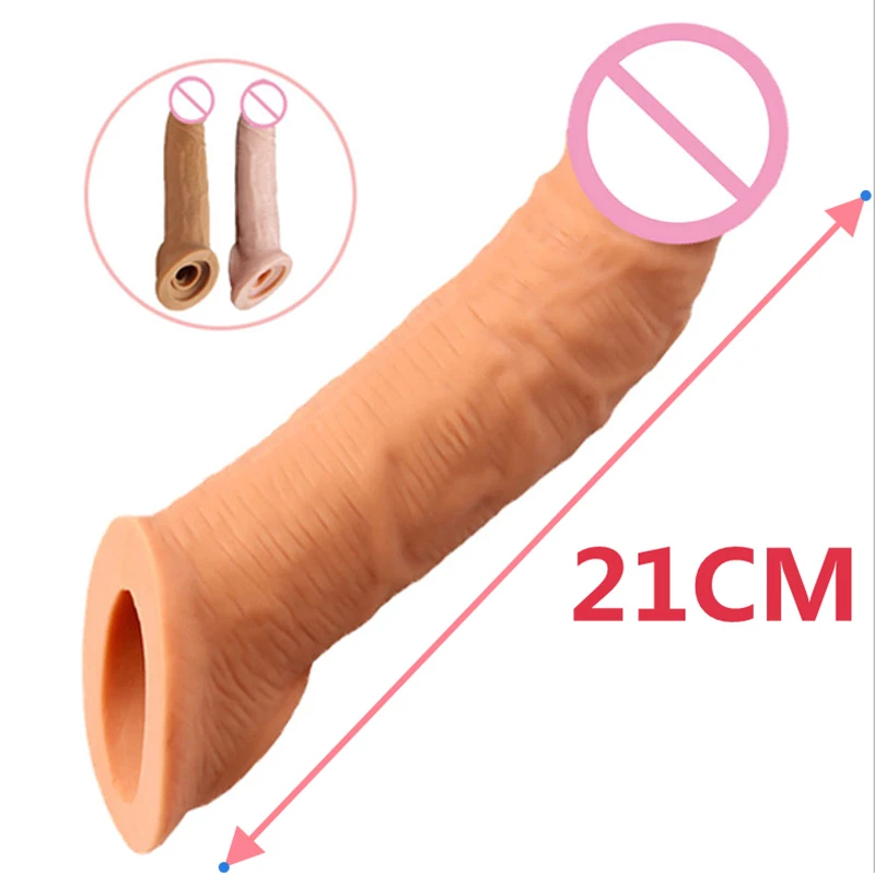 21cm Enlargement Penis Extender Sleeve Reusable Condom Delay Ejaculation Sex Toys For Men Intimate Goods Sex Shop