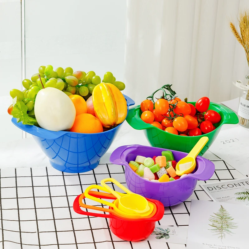 Мерные ложки и чашки для выпечки, пластиковые разноцветные мисочки разных размеров для выпечки, набор салатных Мисок