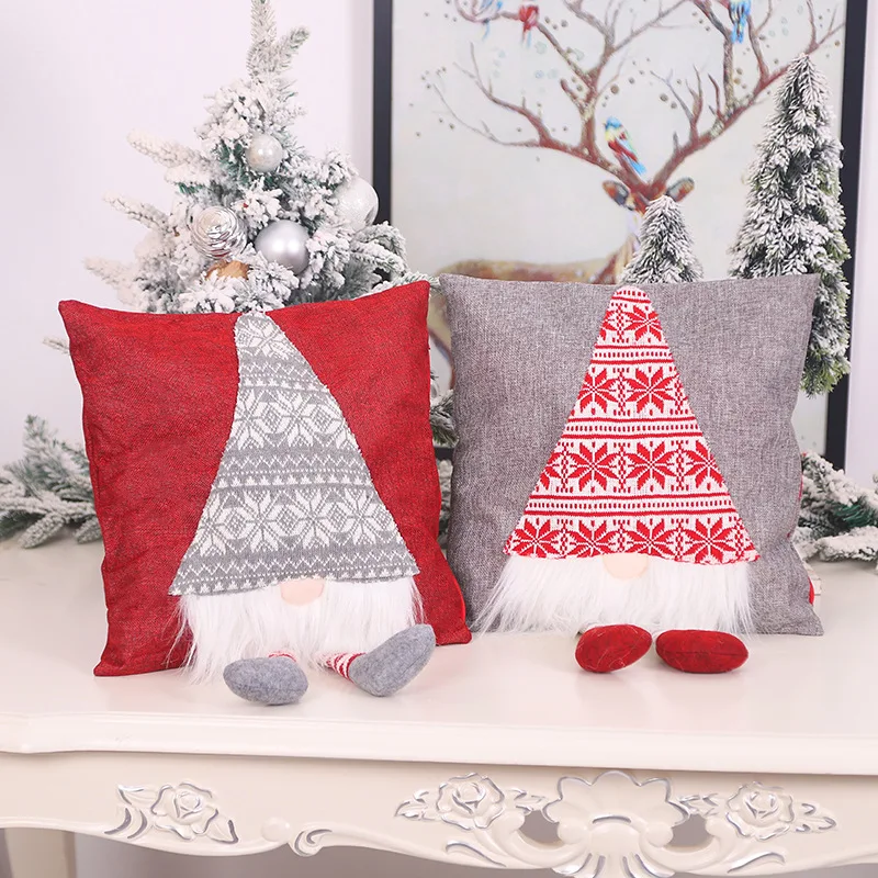 Hot Sale Christmas Decoration Square Printed Red Pillow Case Santa Claus Merry Christmas Gift Throw Pillow Covers for Home Sofa
