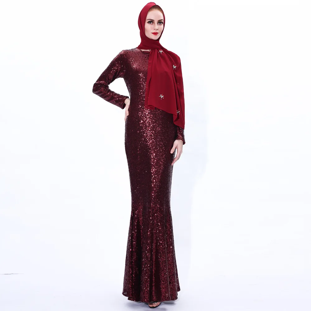 5038 Kuwii Manufacturer well made  ramadan sequins mermaid evening gown elegant dress abaya turkey muslim evening dress