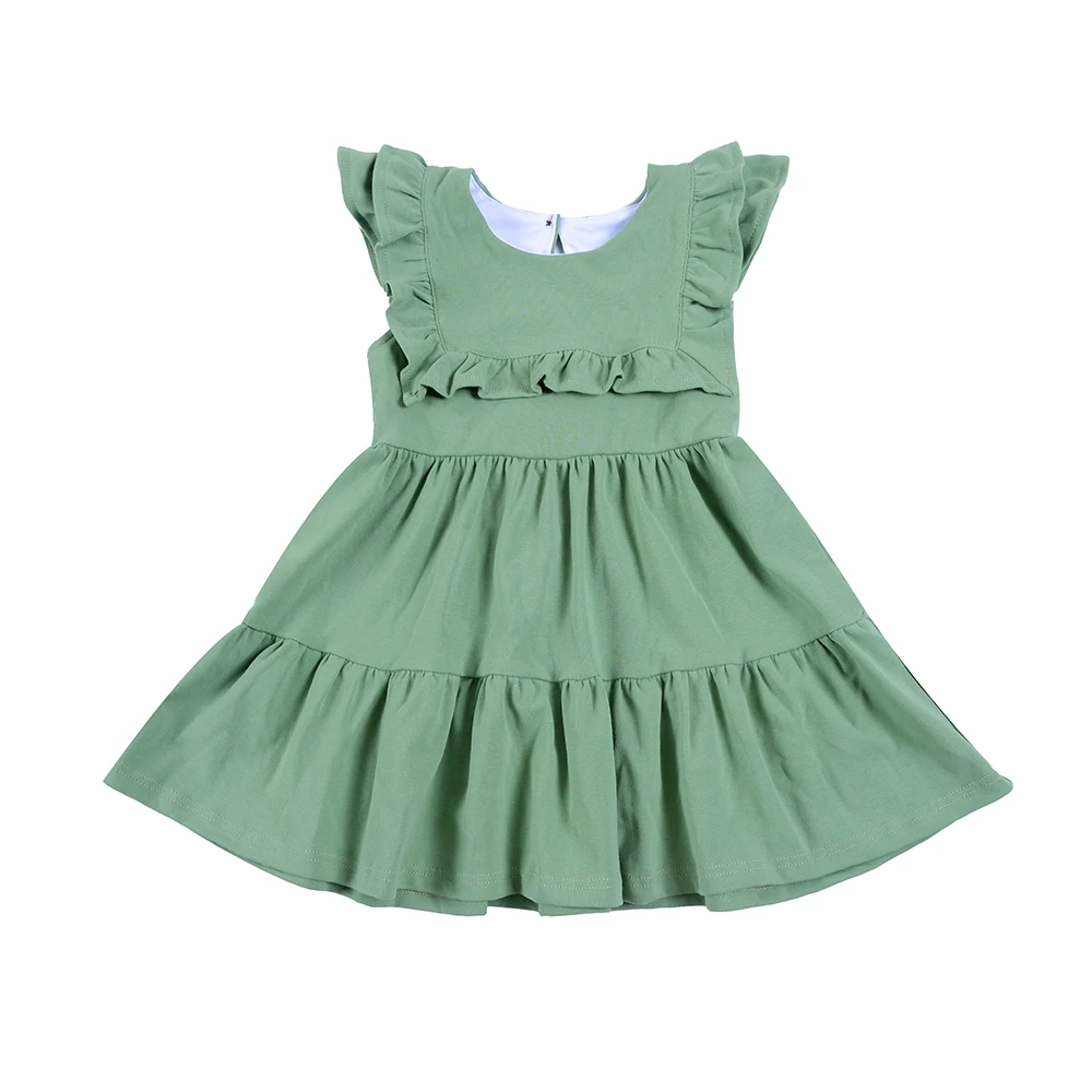Summer Baby Clothing Toddler Daily Lovely Kids Skirts Solid color green Ribbed Cotton Sleeveless Ruffle Newborn Baby Dresses