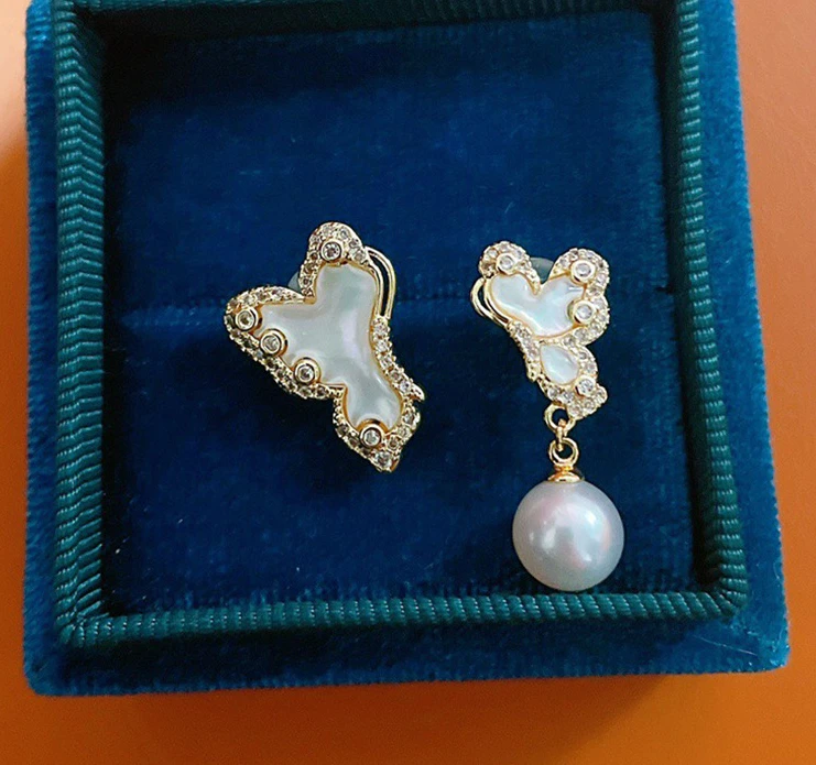 
DIY accessories thick gold plated micro set zircon fashion shell tremella needle pearl quality earrings sweet earrings empty hol 