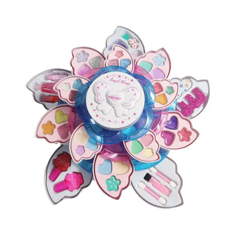 
Kids Makeup Toys Washable Cosmetic Set Pretend Play Makeup Set Girl play house washable princess makeup rotating flower box 