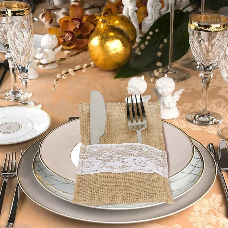 Vintage Burlap Napkin With Lace Hotel Wedding Dinner Table Pad Decorate Cloth Napkins Baige