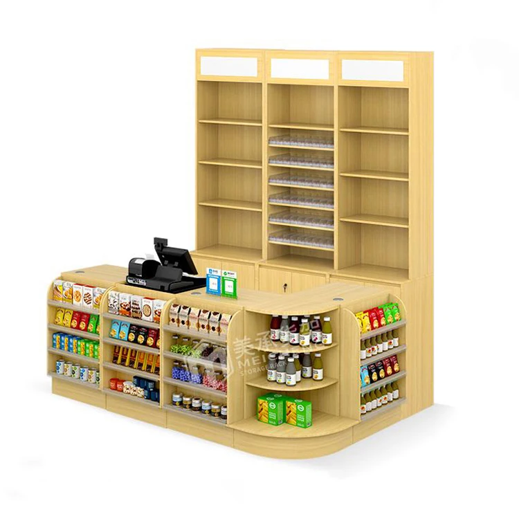 Meicheng розничная продажа деревянная касса витрина для винных бутылок полки кассовый стол
