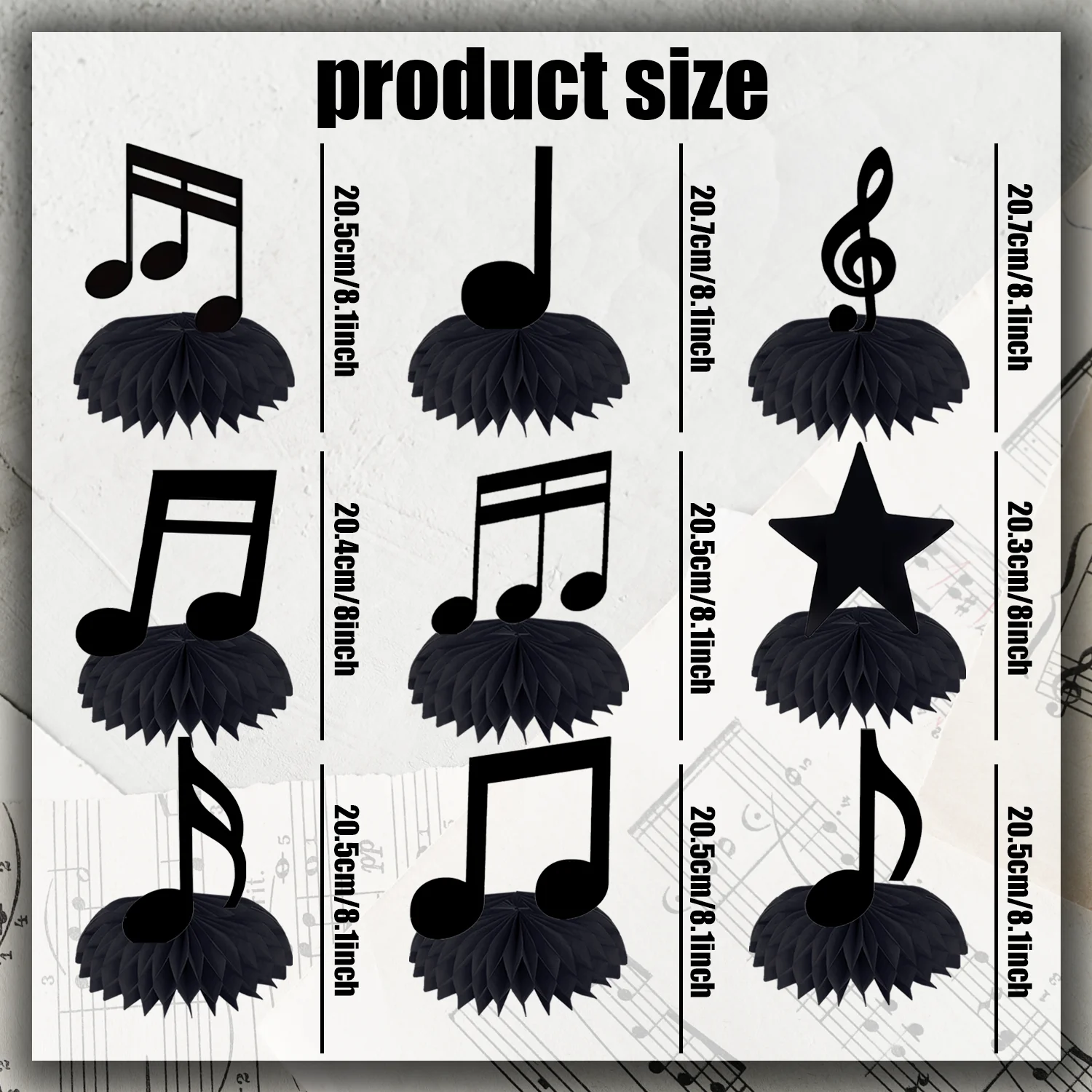 9 Pcs Music Notes Honeycomb Centerpieces Musical Party Happy Birthday Supplies Decorations