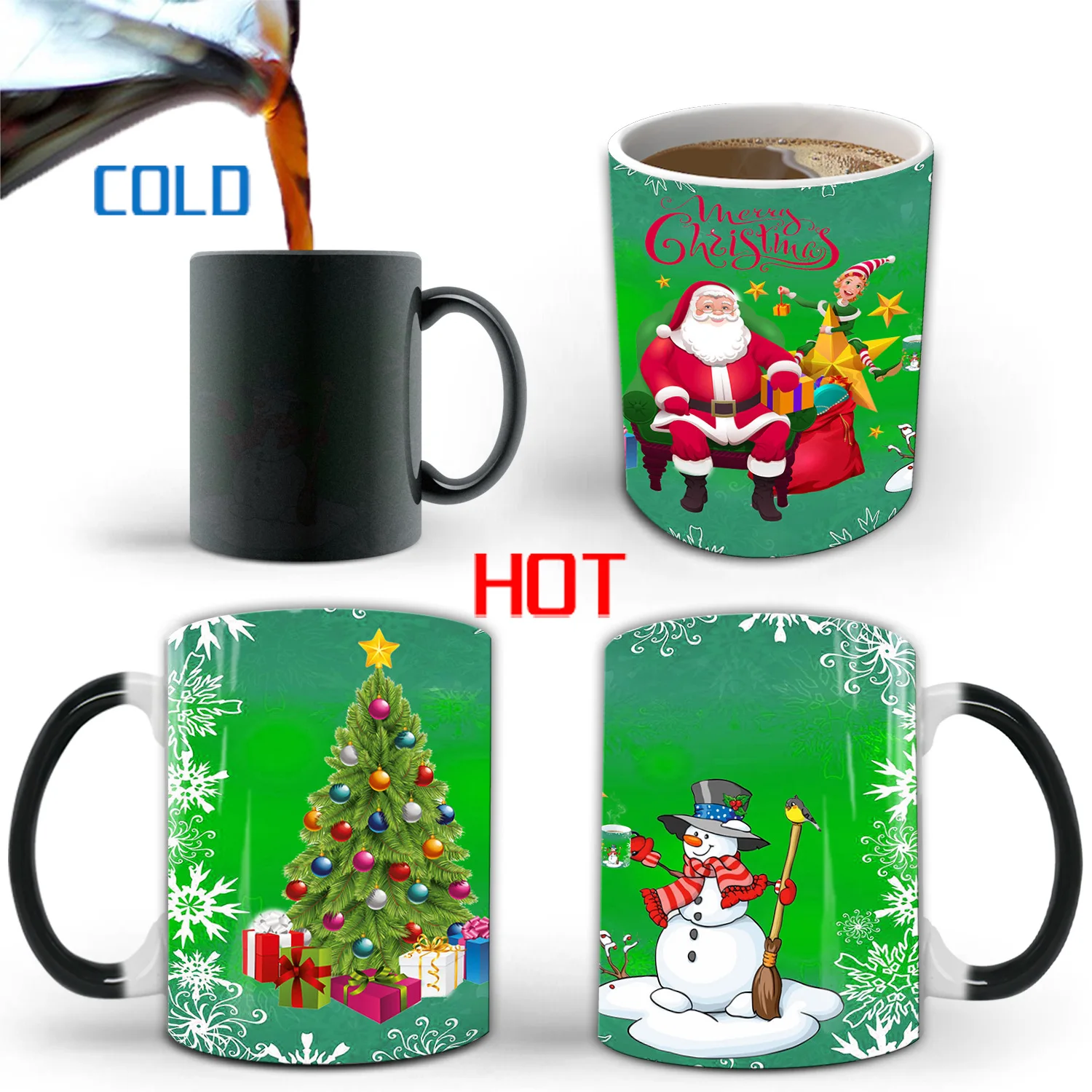 YML hot selling Christmas color-changing mug Creative ceramic thermal Magic coffee tea mug