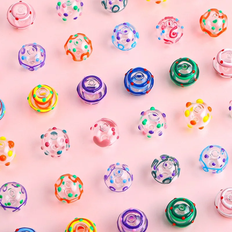 Hand-painted hollow dripping glass beads glass loose beads DIY beading material handmade earrings bracelets and accessories