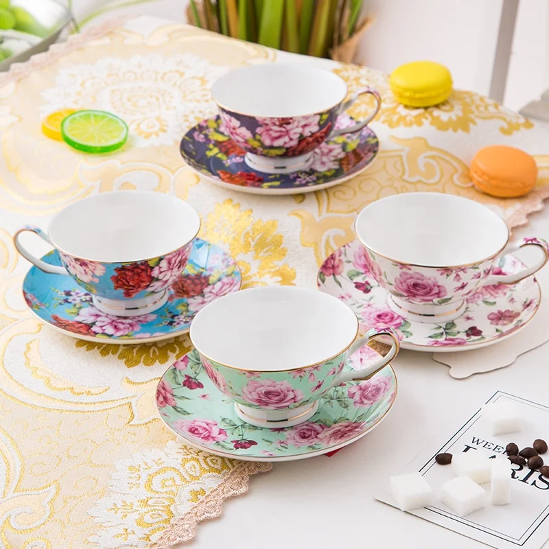 Western Bone China Coffee & Tea Cup Set English Ceramic Afternoon Black Tea Cups and Saucers