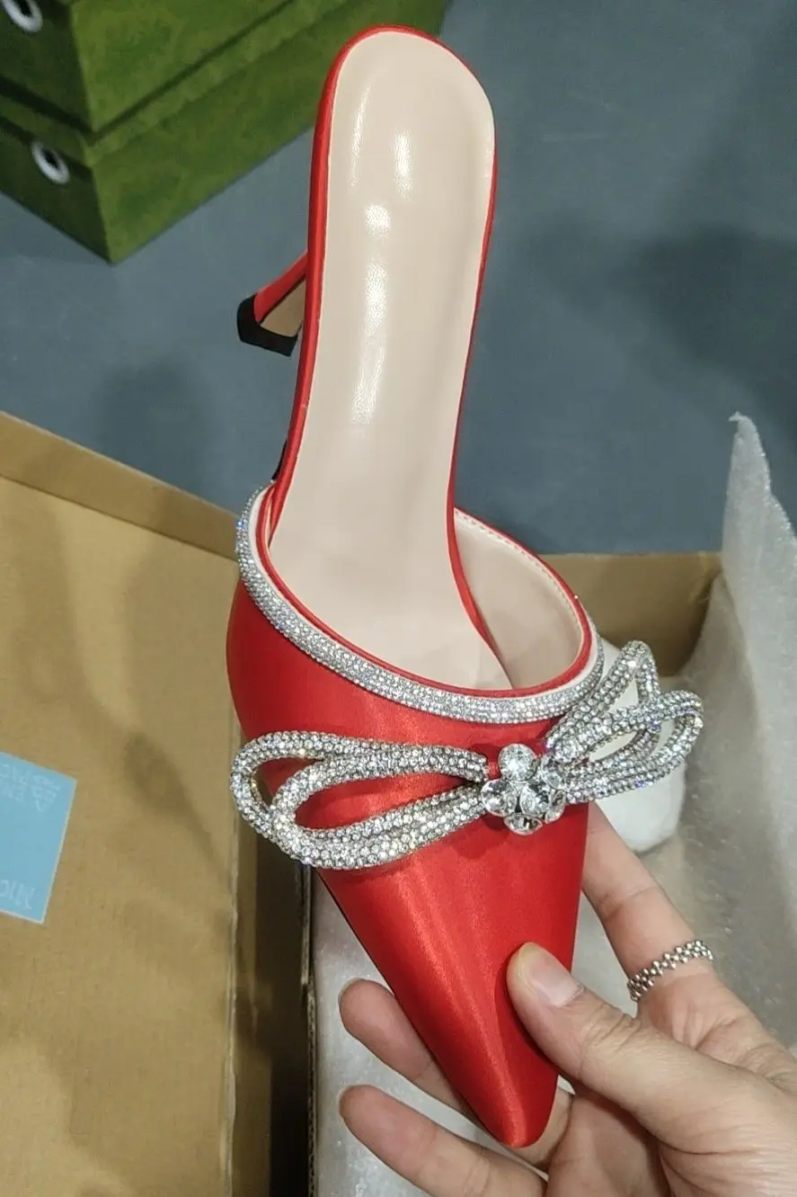 Pumps Shoes Diamond Rhinestone Fashion Sexy Big Bow Kitten Heels for Women Green and Silver Sandal Heels Elegant Heels PU 1 Pair