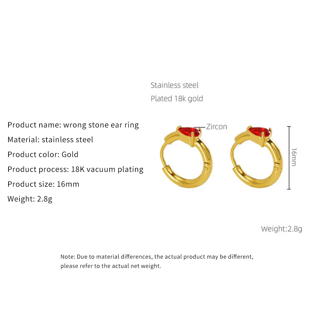 Trendy Women Jewelry Stainless Steel Teardrop Cubic Zirconia 18K Gold Plated Small Huggie Hoop Earrings