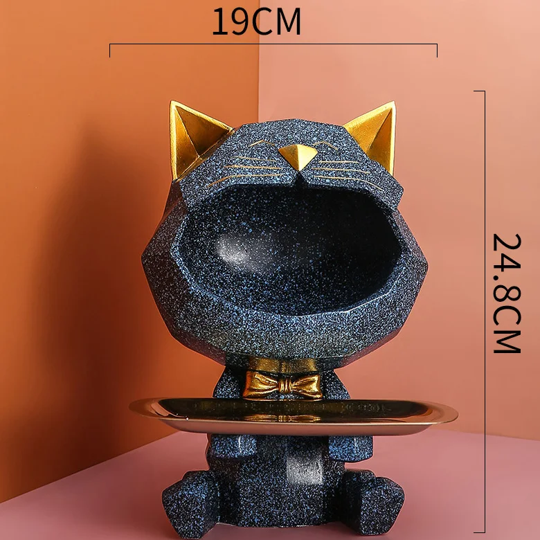 Custom Cute Resin Big Mouth Lucky Cat Figurine, Resin Animal Key Bowl Storage Holder, Snack Organizer For Home Decoration