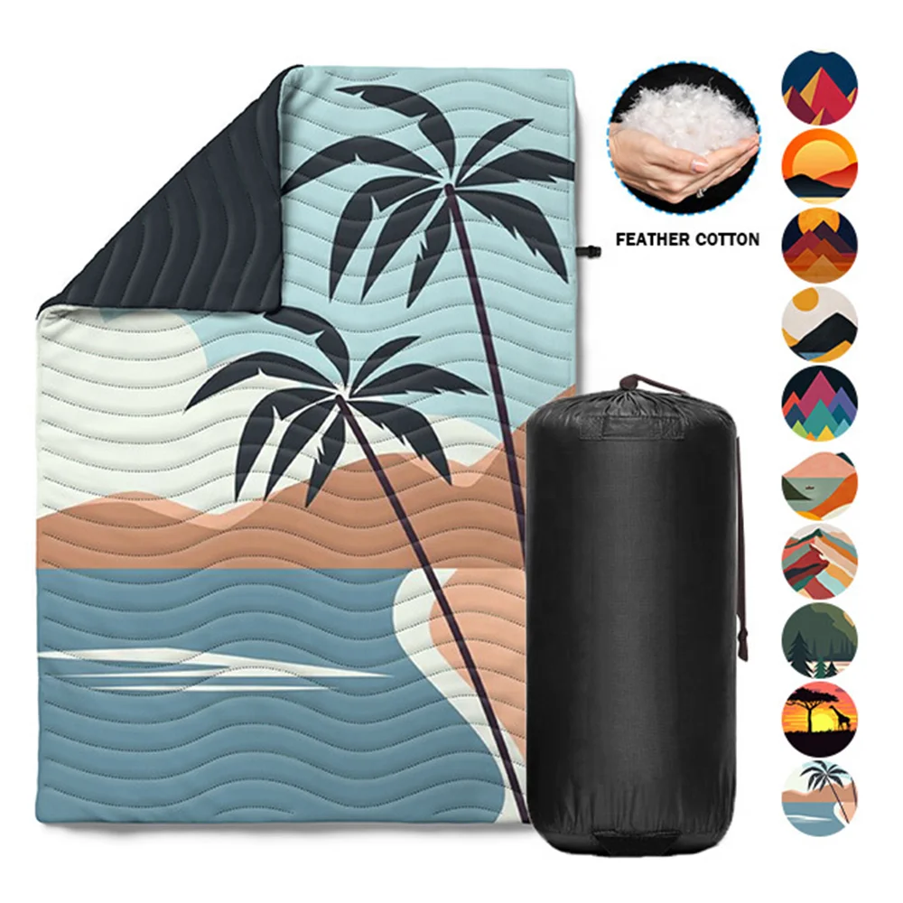 Portable Outdoor Picnic Water Resistant Nylon Down Blanket Winter Warm Soft Quilted Synthetic Down Puffy Blanket