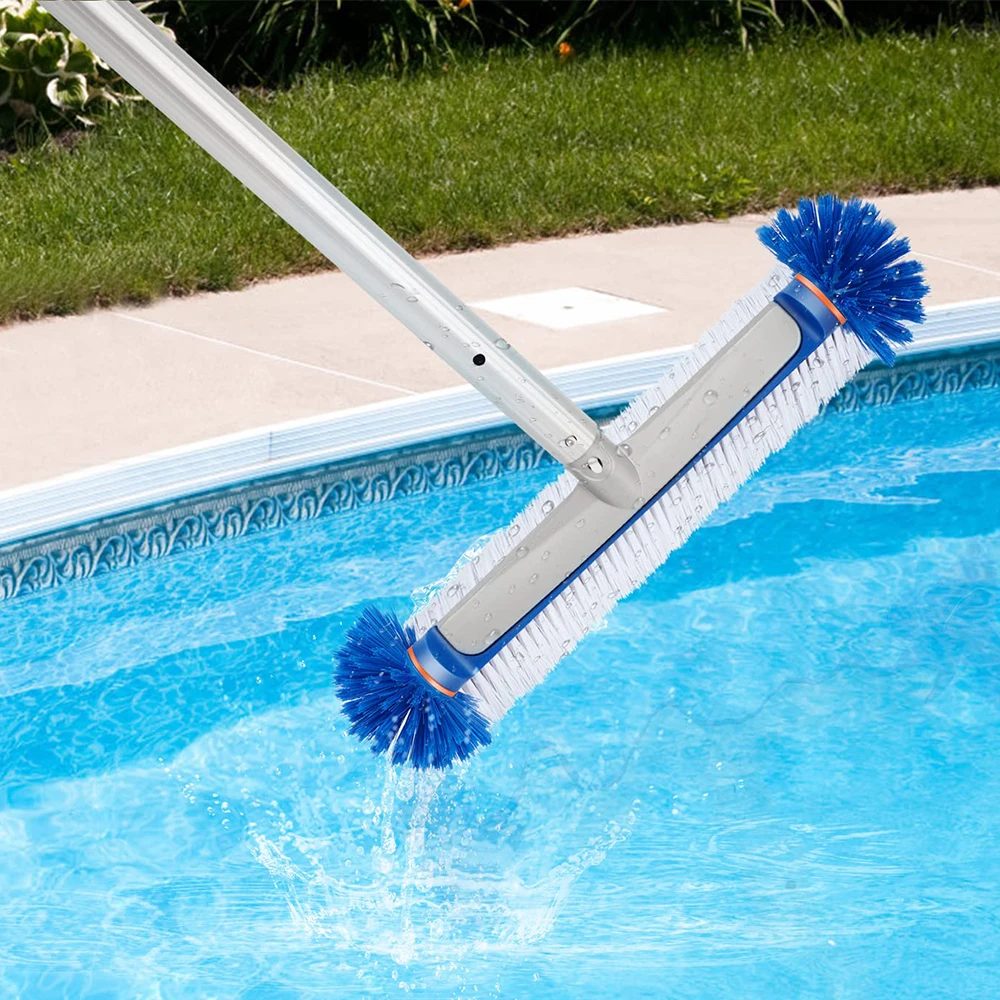 BN Aluminum Heavy Duty Metal 18 inch Pool Brush Head Swimming Pool Cleaning Corner Brushes with Curved for Cleaning Pool Walls