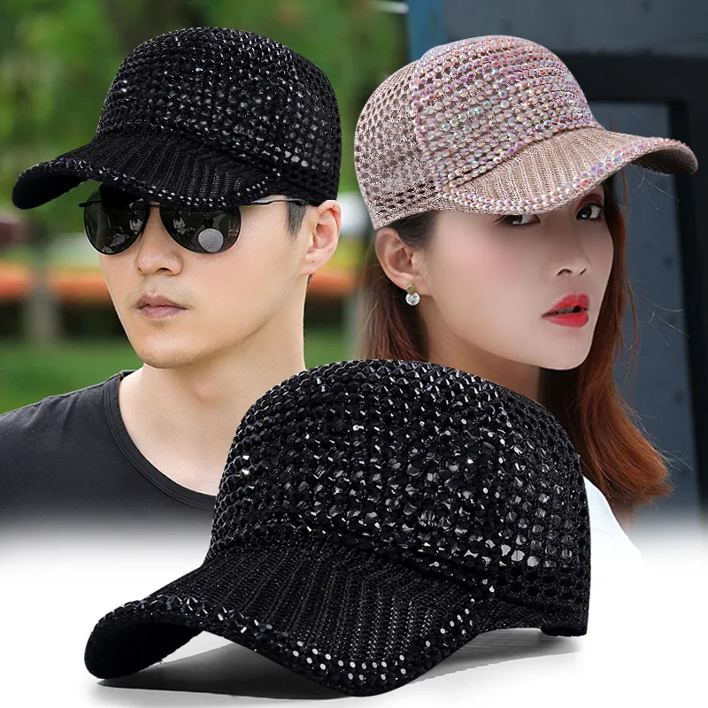 Adjustable Travel Visor Sparkle Sun Hat Trucker Hat Shining Diamond Sports Cap Outdoor Bling Mesh Rhinestone Baseball Caps