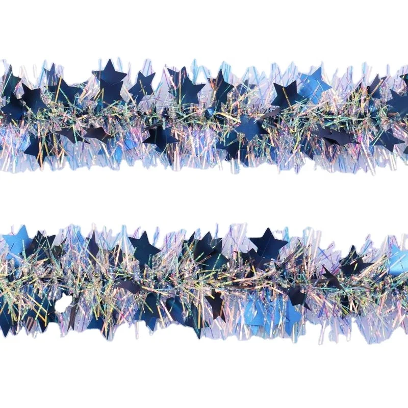 Party Christmas tinsel garland decorative PET tinsel garland with blue star decoration