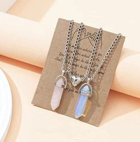 Column Pendant Crystal Creative European and American Couple Magnetic Necklace Natural Stone Multi Color Necklace