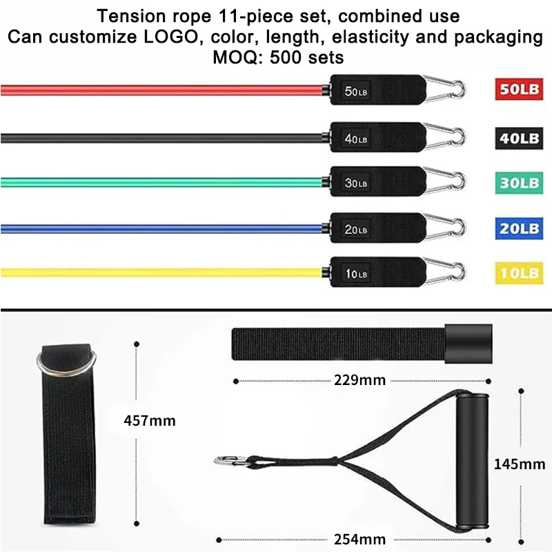 Customize 11 pcs 150lbs pull rope stretch resistance bands set fitness tube for home gym yoga pilates abs exercise