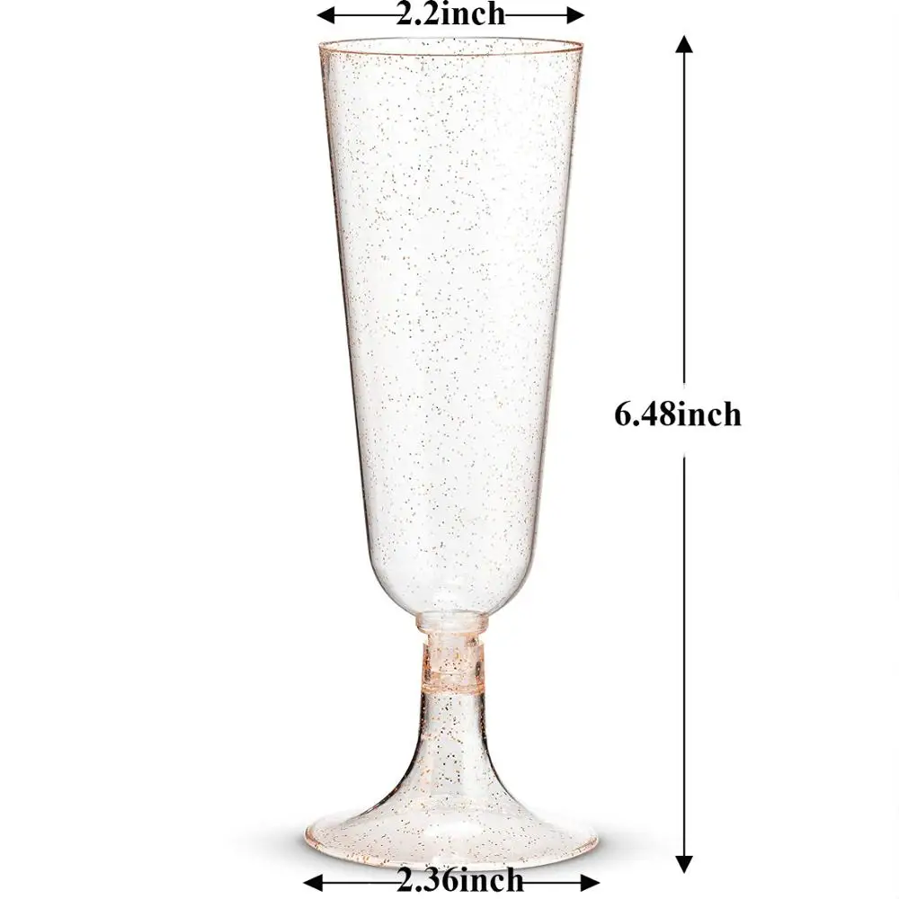 
50 Plastic Rose Gold Glitter Elegant Wedding Champagne Flutes 