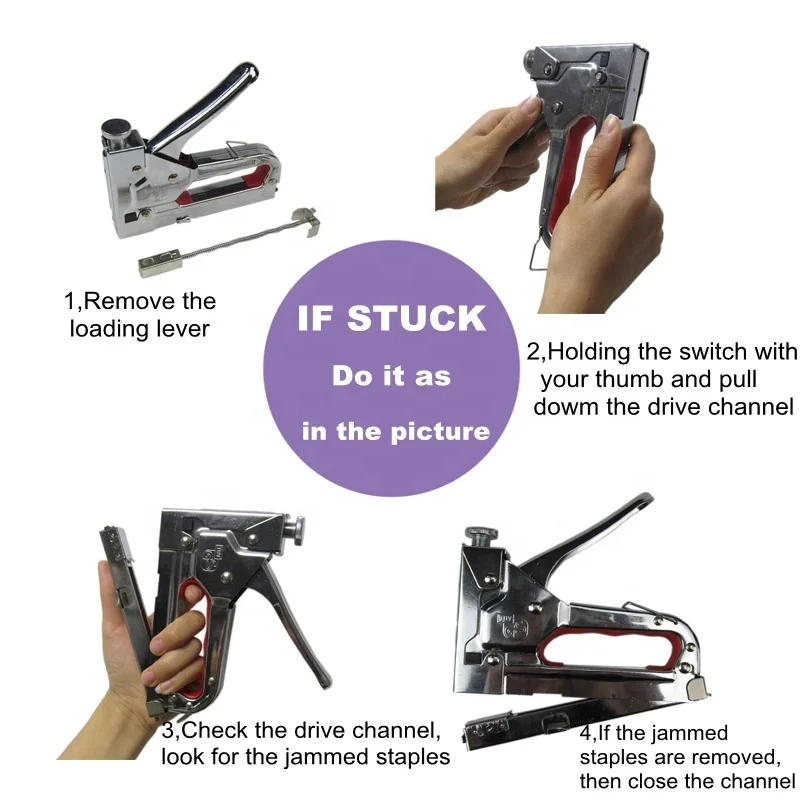 All Metal Chromed Stapler Gun Manual 3 in 1 Heavy Duty Staple Gun Tacker For 4mm-14mm Staple With Shock Absorbers