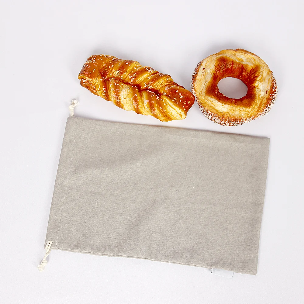 Custom logo Bread drawstring storage bags unbleached natural reusable linen food storage bag for homemade