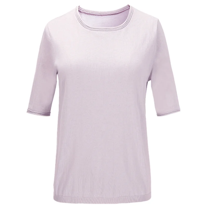 High quality fashion office lady O-neck embroidered T-shirt grey