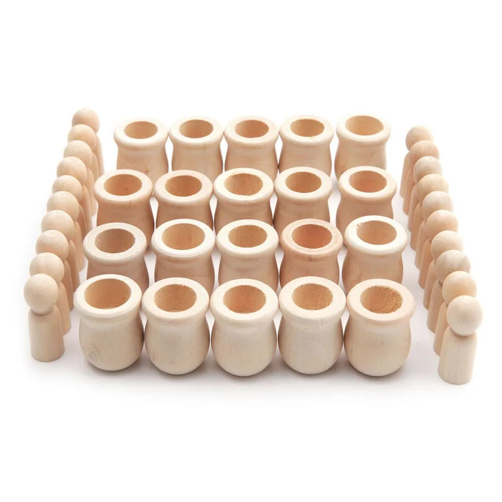 
20 People Nesting Set Unpainted Wooden Peg Dolls DIY Creative Toys Unpainted 