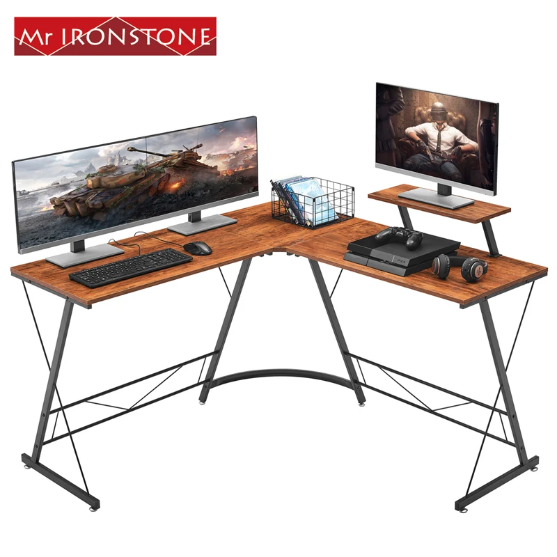 
Г-образная настольная мебель Mr ironstone для дома и офиса, промышленный игровой стол, деревянный металлический каркас, Большой угловой стол для ПК, компьютерный стол 