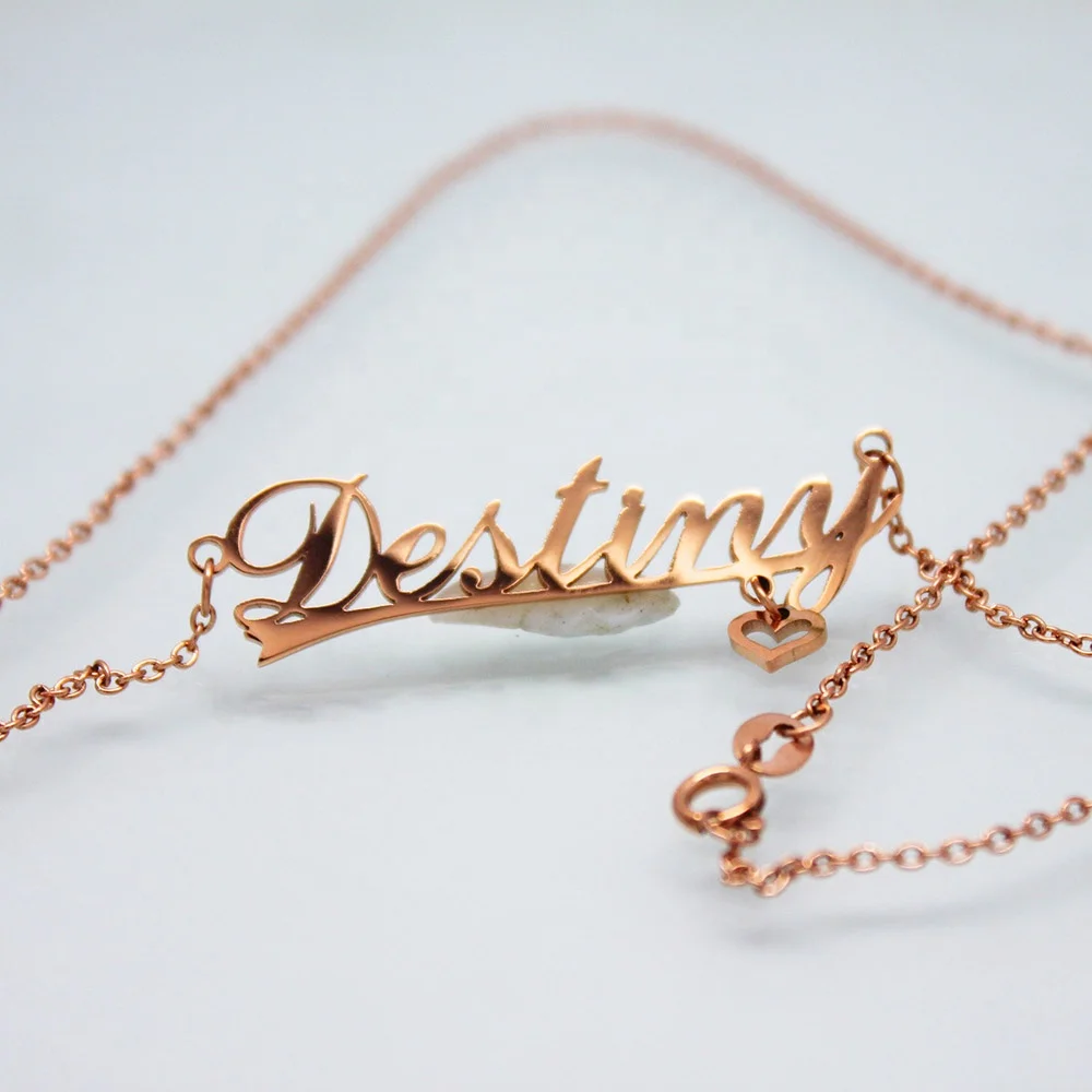 Stainless steel jewelry Pendant women personalized DIY cheap custom English name design rose gold plating Destiny necklace