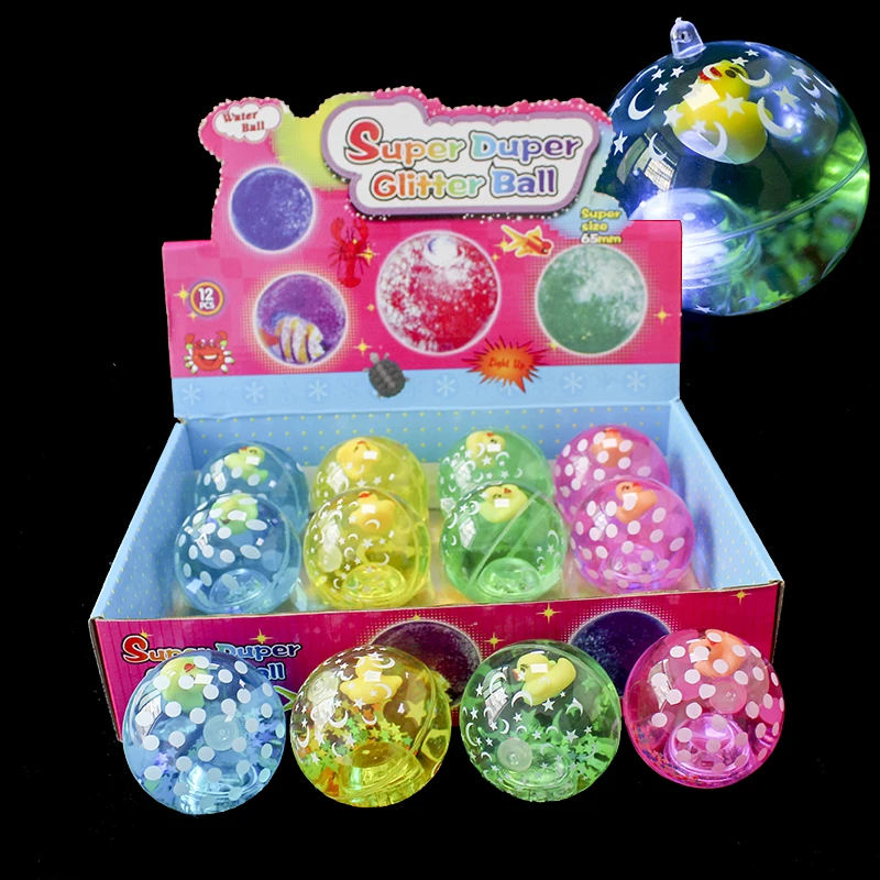 65mm Duck Water Bounce Ball Light up Multi Color Flashing glitter bouncing rubber water ball with LED light