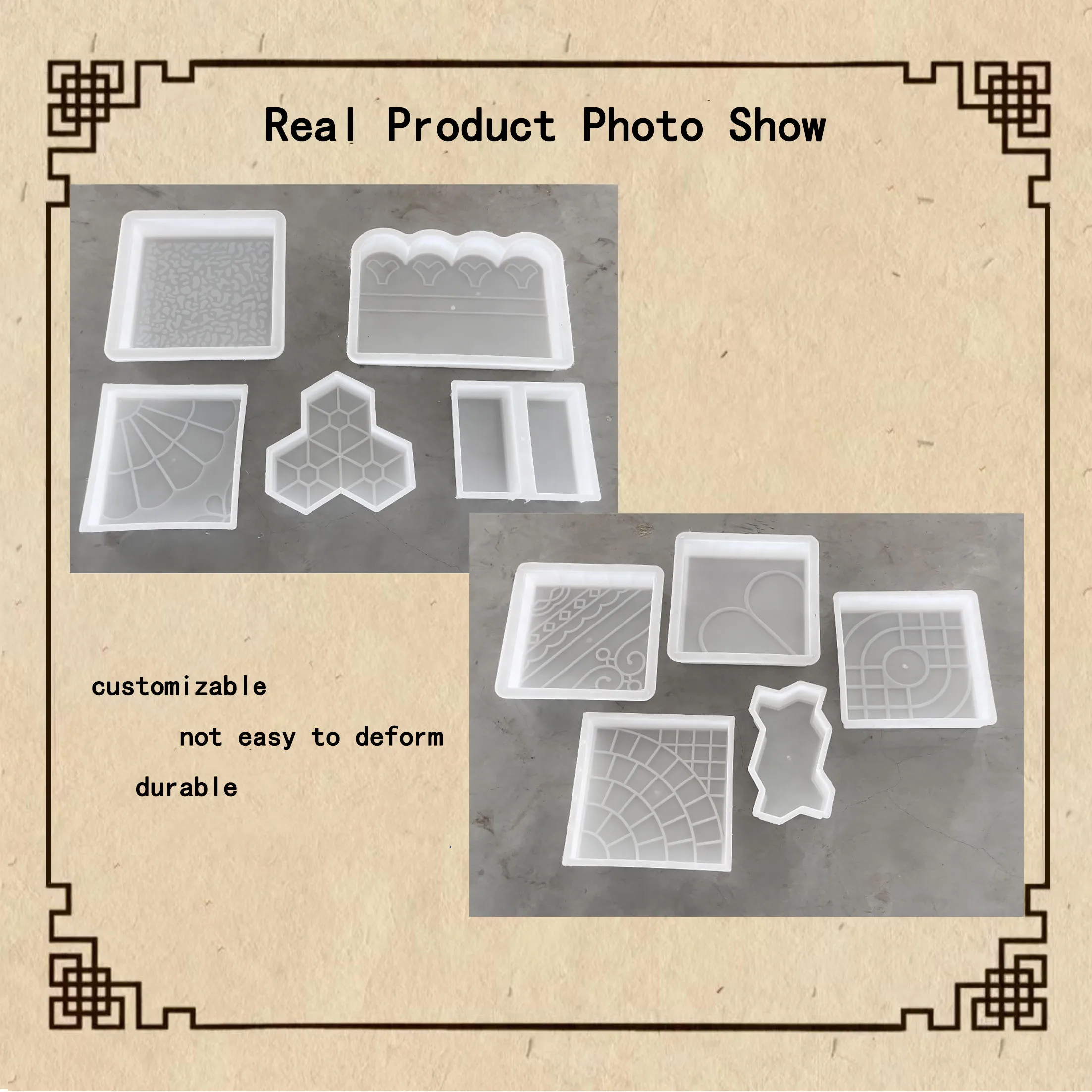 Plastic mold for sidewalk tiles, Buddha bead tiles, park decorative tiles, cement prefabricated plastic mold 40*40*2.5