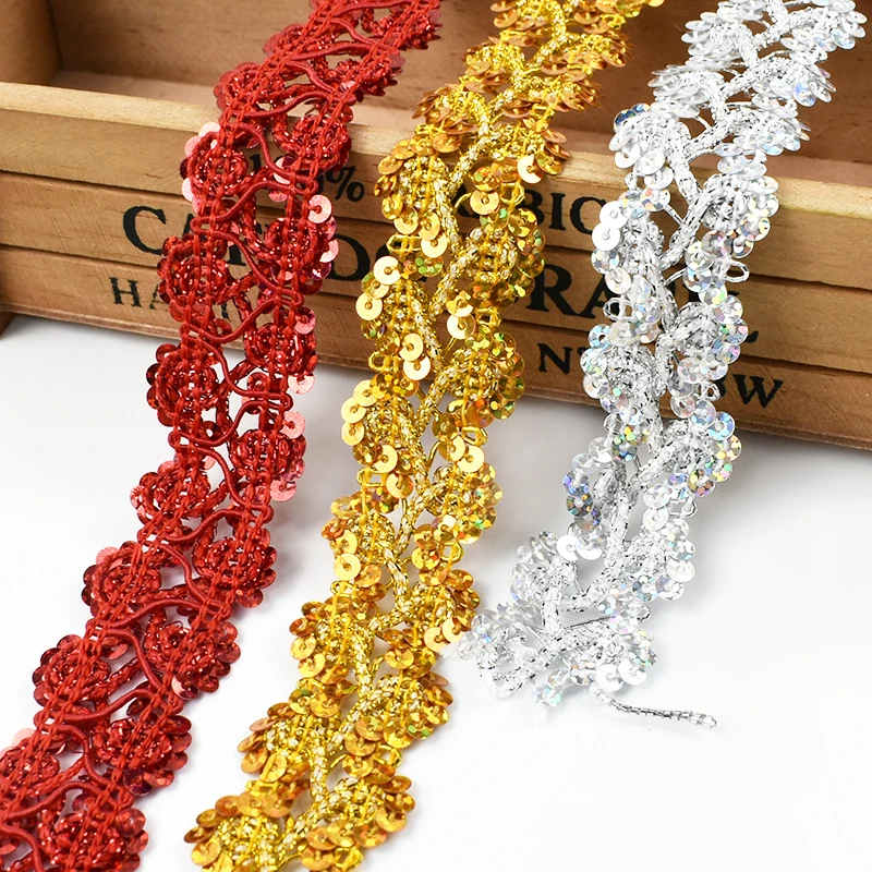 Meetee KY654 25mm Sequin DIY National Hand-Made Ribbon Clothing Accessories Dance Skirt Decoration Tassel Sequin Lace Fabric