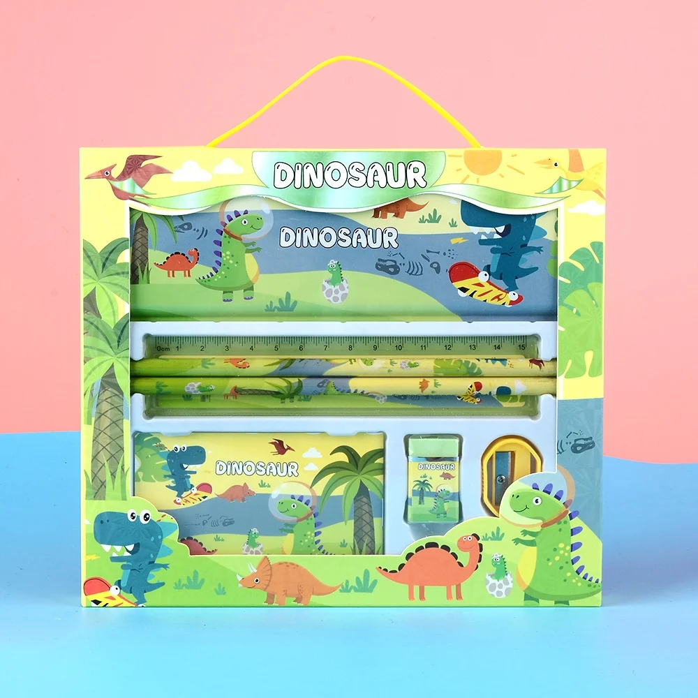 Ready to Ship Gift Stationery Pencil Eraser Set Cartoon Notepad Window Paper Box Stationery Sets For School Students