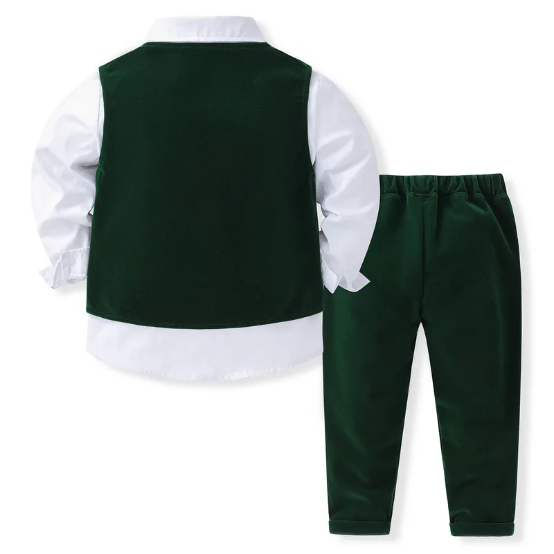 2023 new year Christmas boys clothes set children gentleman shirt vest trousers 3pcs party wear suit winter