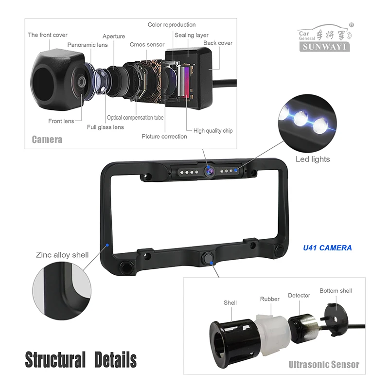 Car reversing aid video IR US licence plate car rear back camera parking sensor