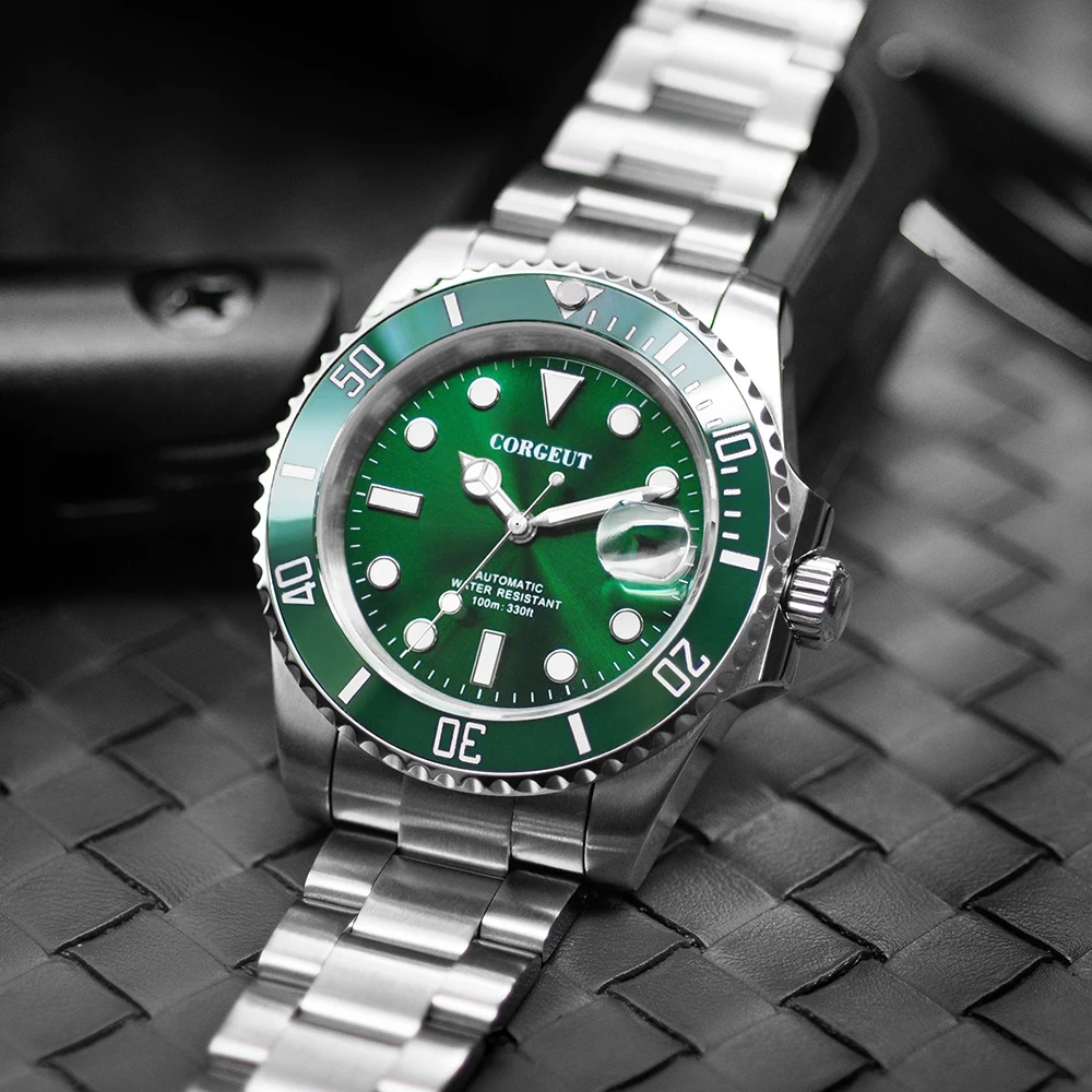 Corgeut Diver Watch 40mm Sapphire Glass Luxury Stainless Steel NH35 Custom Your Own LOGO Green Mens Automatic Mechanical Watches
